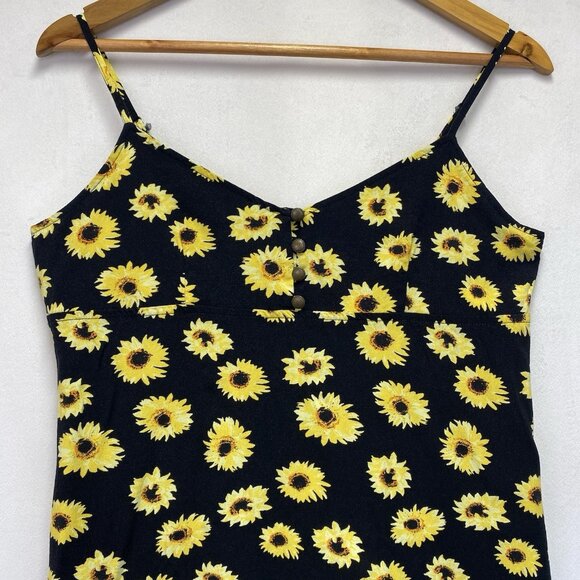 URBAN OUTFITTERS Sunflower Spaghetti Strap Mini Dress Women Medium Black Yellow - Picture 10 of 12